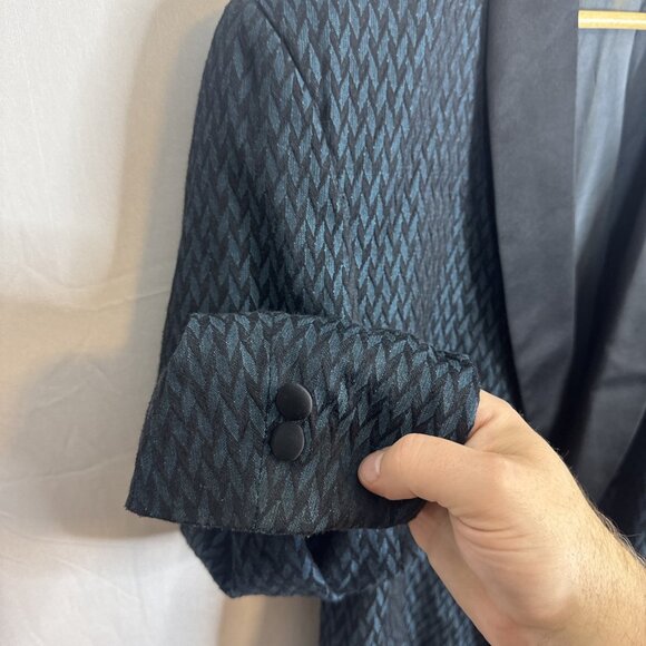 Vintage Reda Italy Tuxedo Jacket Teal Black Shawl Lapel Men 42 R - Picture 3 of 8